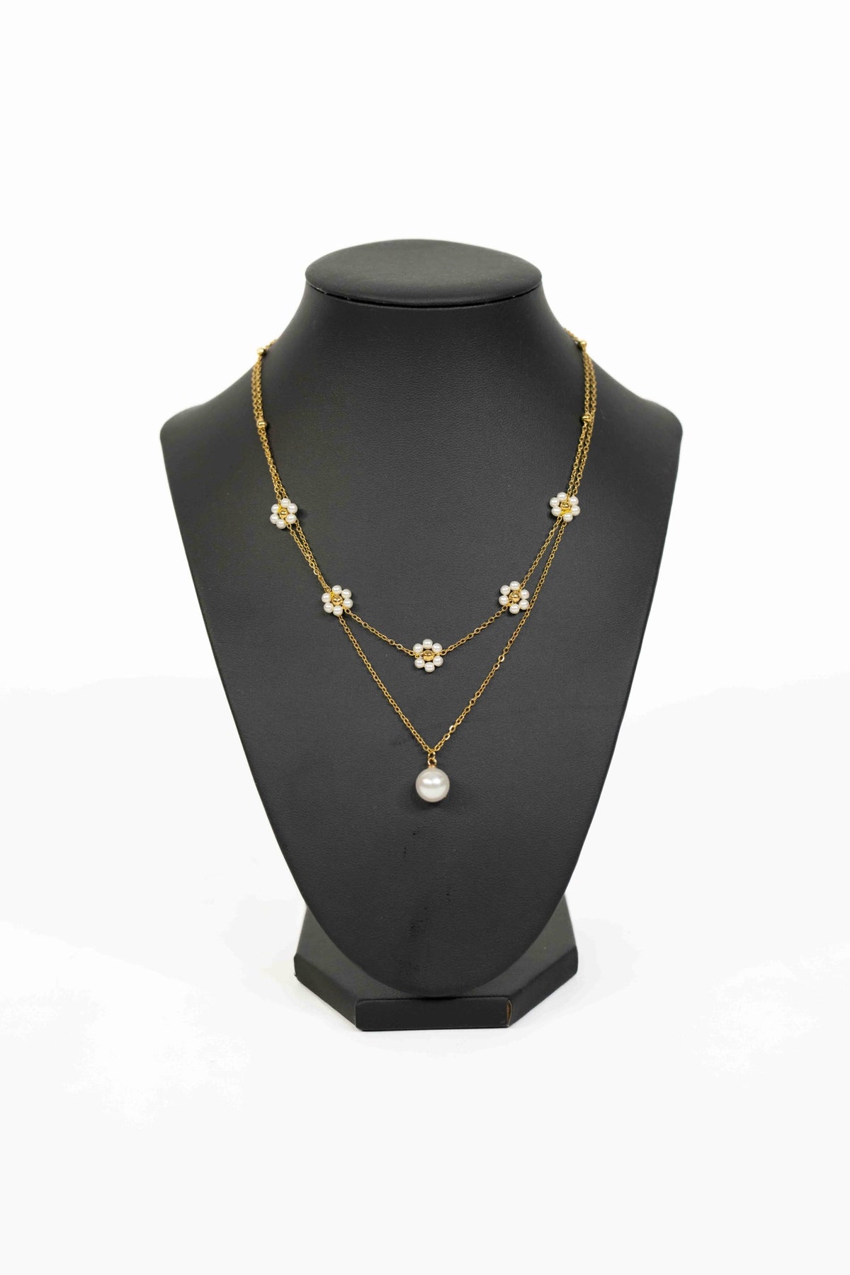 FLOWER & PEARL 2 LAYER BEADED NECKLACE