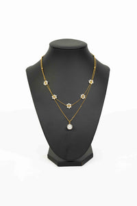 FLOWER & PEARL 2 LAYER BEADED NECKLACE