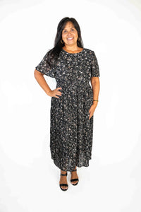 BLACK PLEATED MIDI DRESS