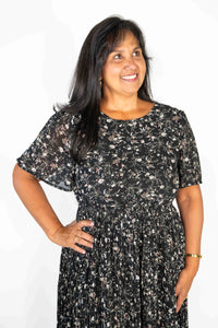 BLACK PLEATED MIDI DRESS