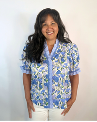 FLORAL BLUE RUFFLE BLOUSE