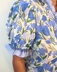 FLORAL BLUE RUFFLE BLOUSE