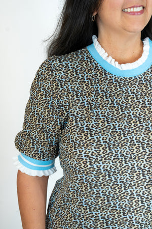BLUE LEOPARD PRINT KNIT TOP