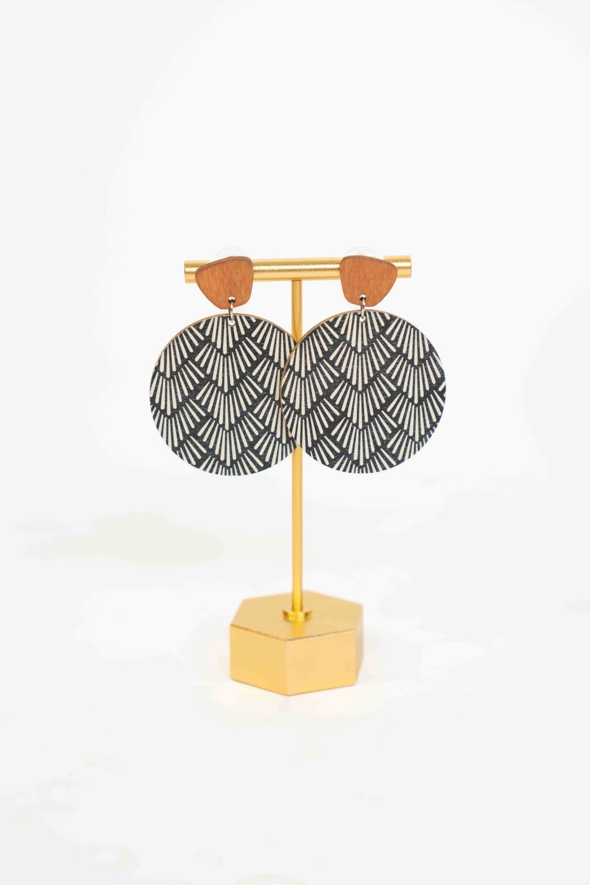 BOHO PRINTED CORK WOODEN DANGLE EARRINGS