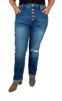 CURVY KANCAN HIGH RISE BUTTON FLY SKINNY STRAIGHT JEANS