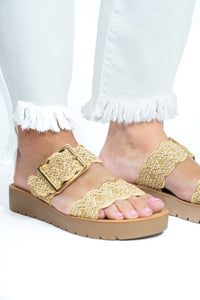 BEIGE WOVEN DOUBLE STRAP SANDALS