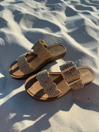 WOVEN RAFFIA DOUBLE STRAP SANDALS