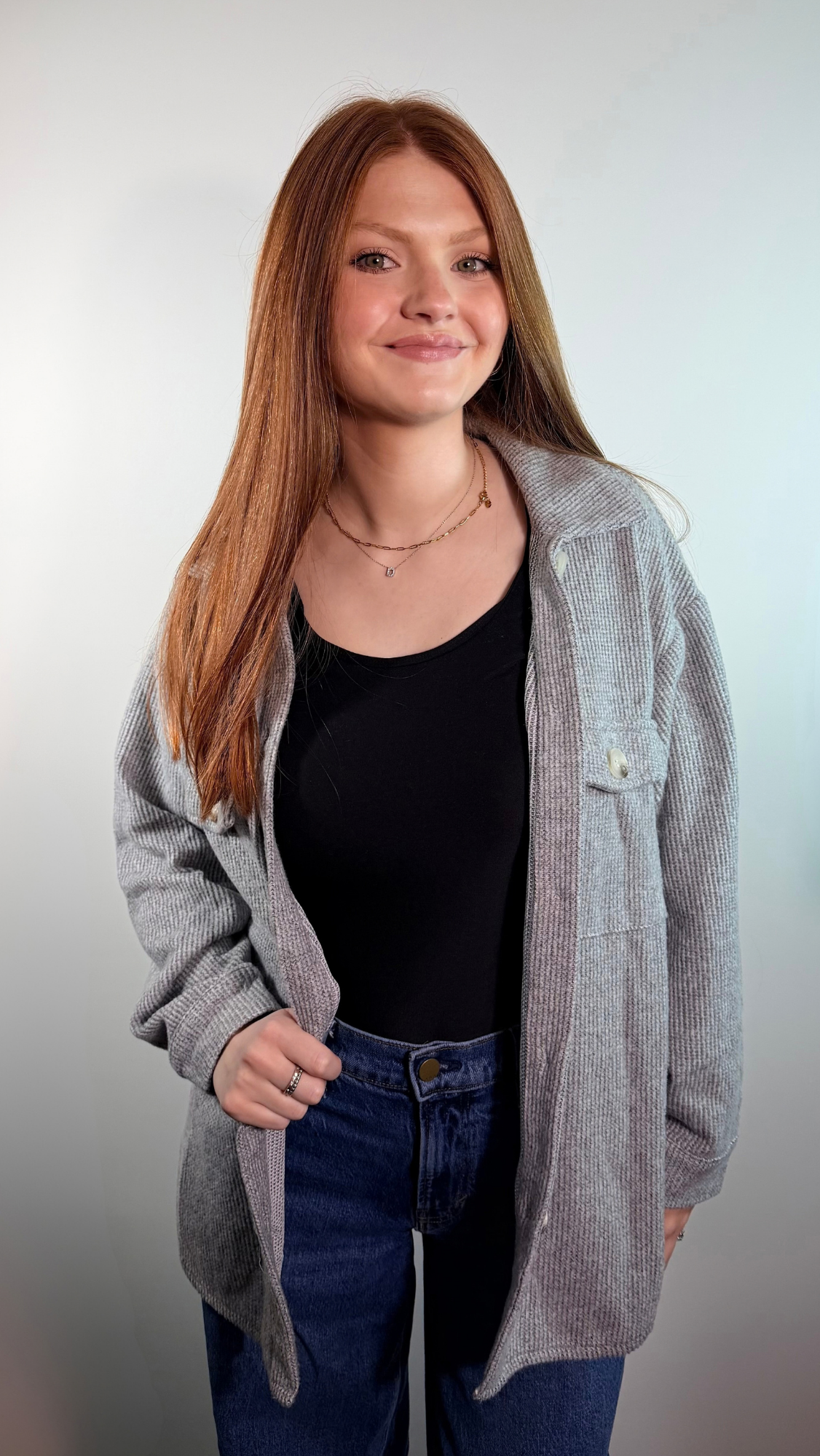 GRAY COZY BUTTON DOWN WAFFLE CARDIGAN