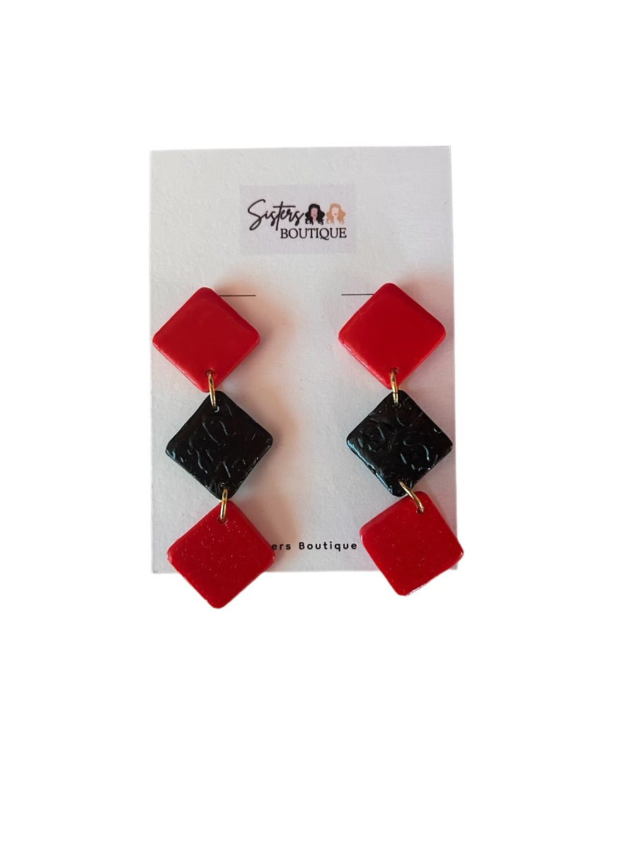 HANDMADE POLYMER CLAY RED AND DARK BLUE EARRINGS