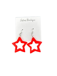 HANDMADE POLYMER CLAY RED OR WHITE STAR EARRINGS