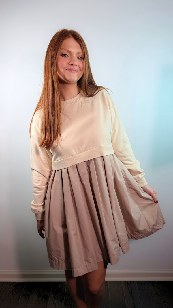 Two Toned Beige Sweater Dress