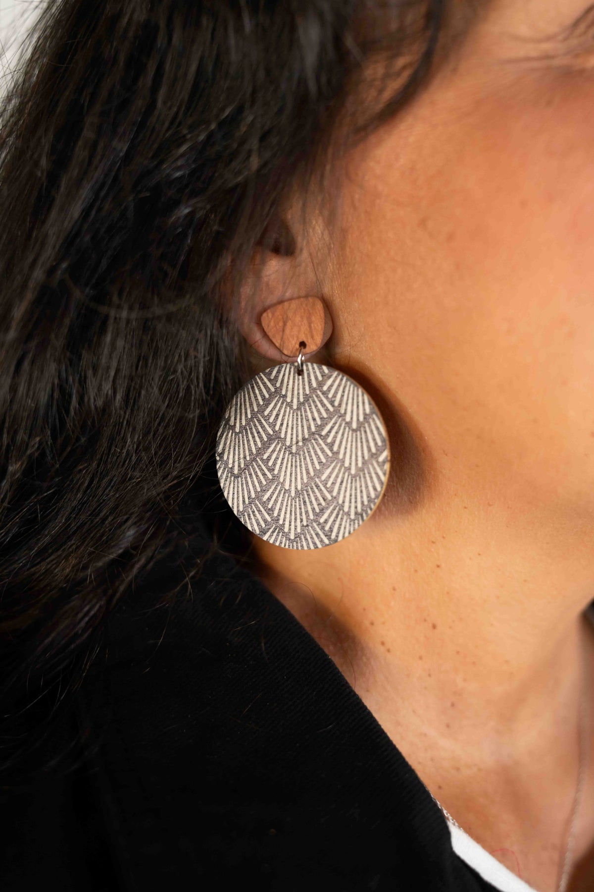 BOHO PRINTED CORK WOODEN DANGLE EARRINGS