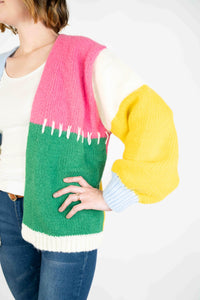 COLOR BLOCK OPEN CARDIGAN SWEATER