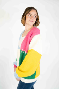 COLOR BLOCK OPEN CARDIGAN SWEATER