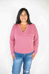 MAUVE RIBBED LONG SLEEVE TOP