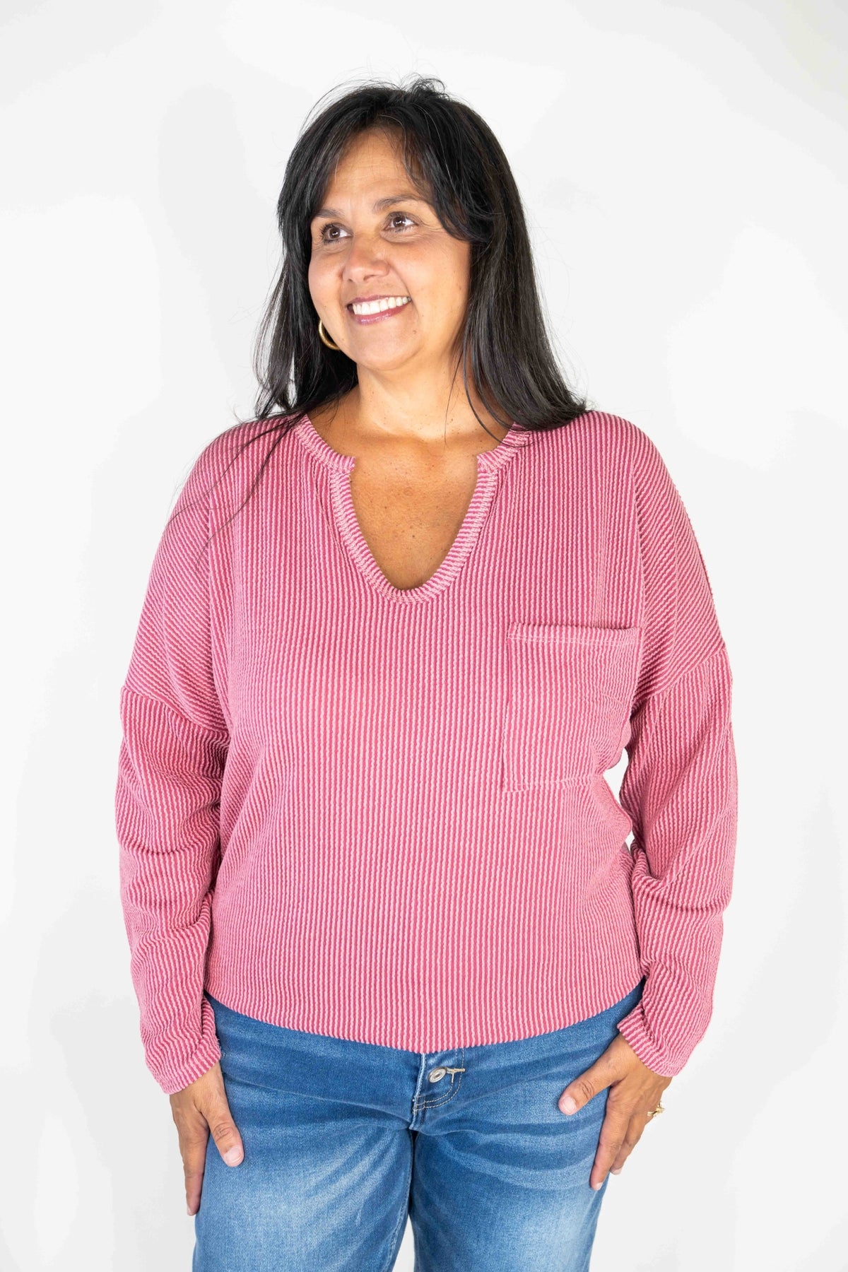 MAUVE RIBBED LONG SLEEVE TOP