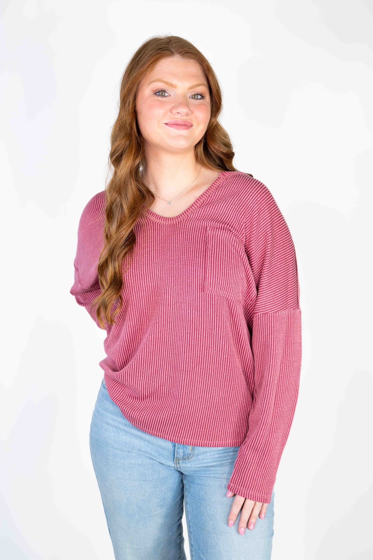 MAUVE RIBBED LONG SLEEVE TOP
