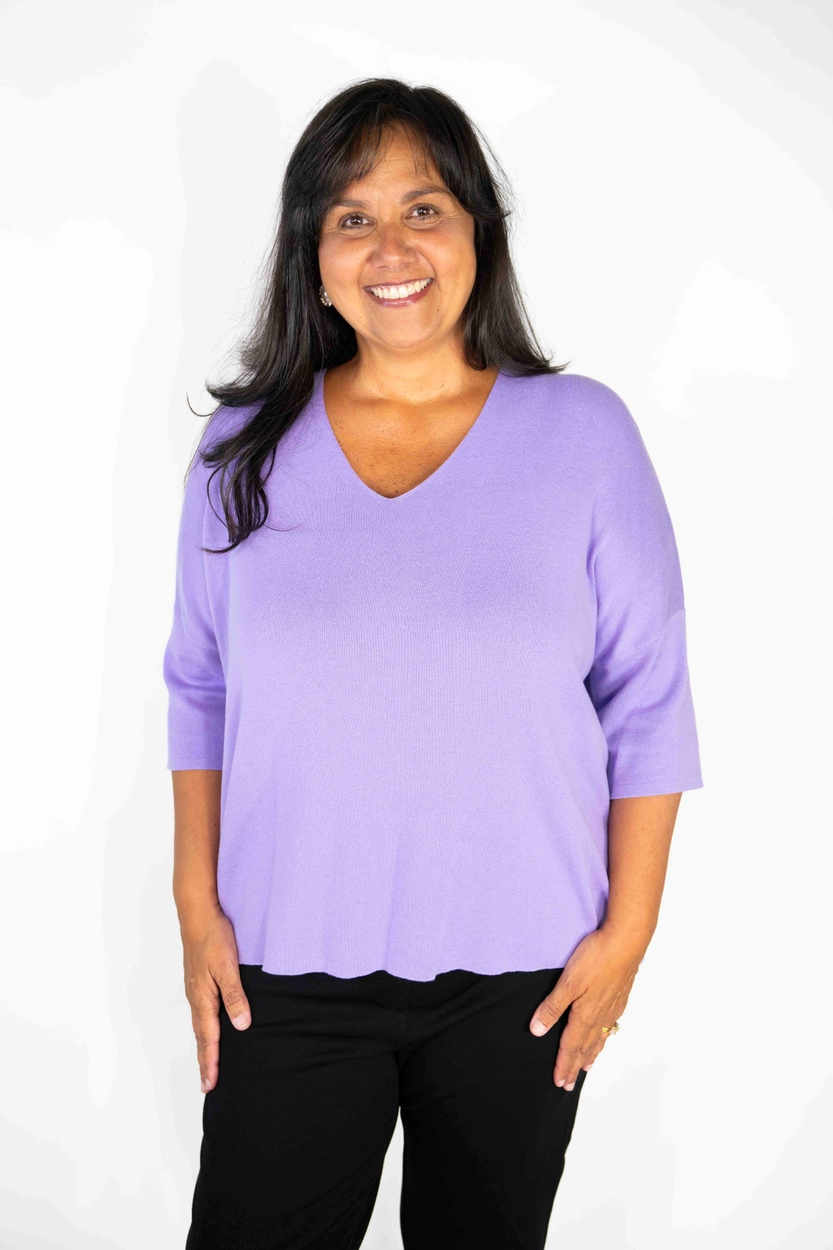 V-NECK SHORT SLEEVE BASIC SWEATER COTTON TOP