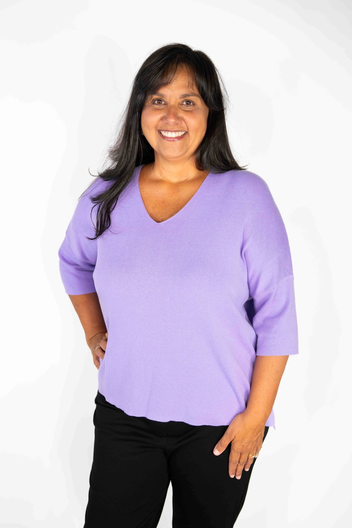 V-NECK SHORT SLEEVE BASIC SWEATER COTTON TOP