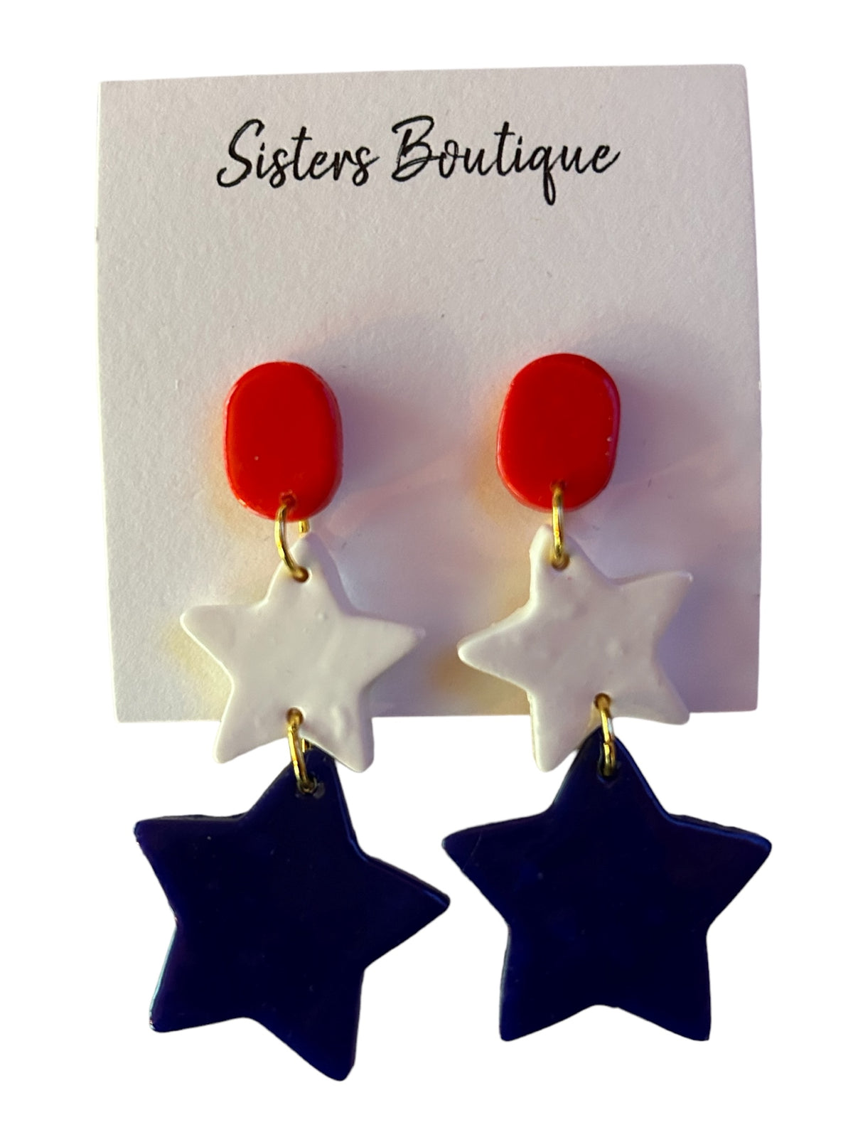 Handmade Polymer Clay Earrings Red, White, and Dark Blue