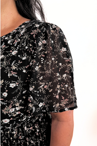 FLORAL PLEATED MIDI DRESS