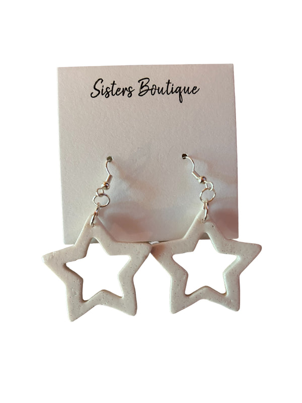 HANDMADE POLYMER CLAY RED OR WHITE STAR EARRINGS