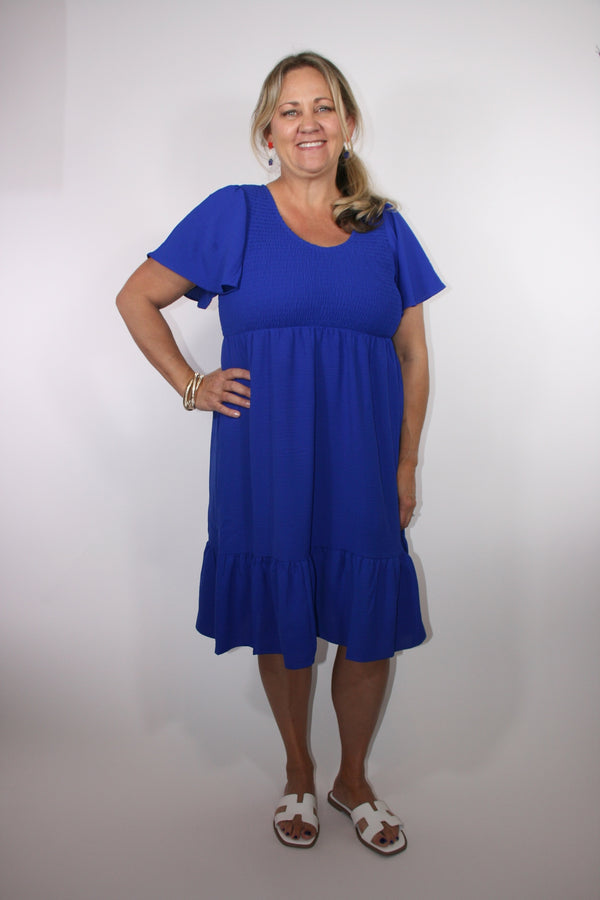 FIT & FLARE ROYAL BLUE RUFFLE HEM DRESS