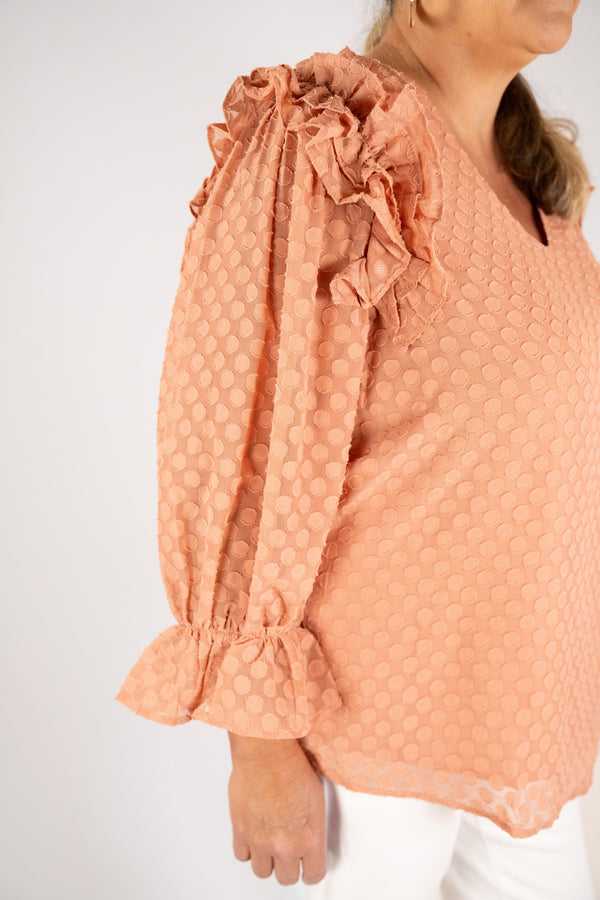 CURVY & REGULAR SIZE RUFFLE DOTTED BLOUSE