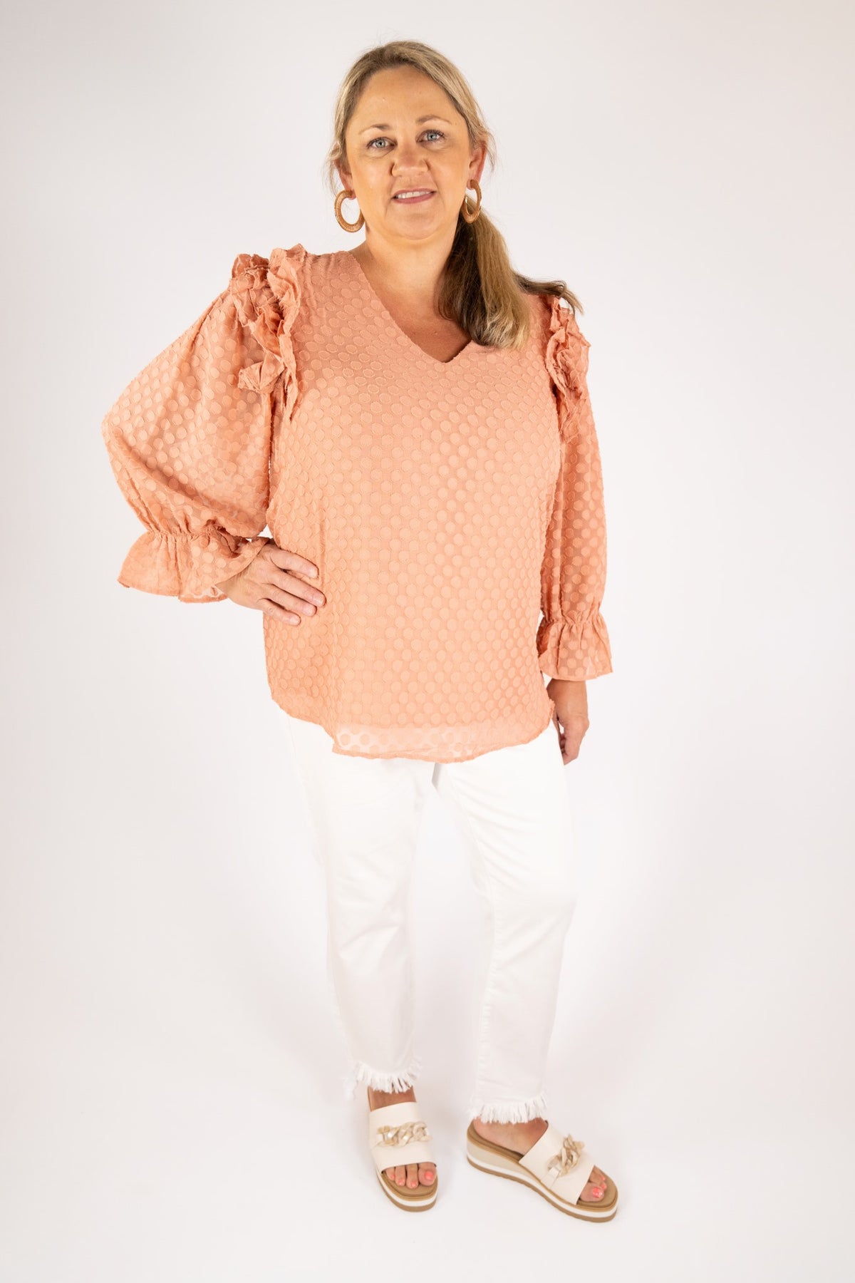 CURVY & REGULAR SIZE RUFFLE DOTTED BLOUSE