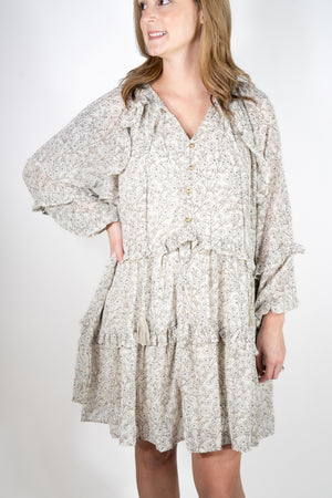 LONG SLEEVE FLUTTER DRESS