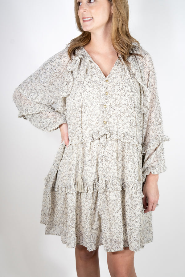 LONG SLEEVE FLUTTER DRESS