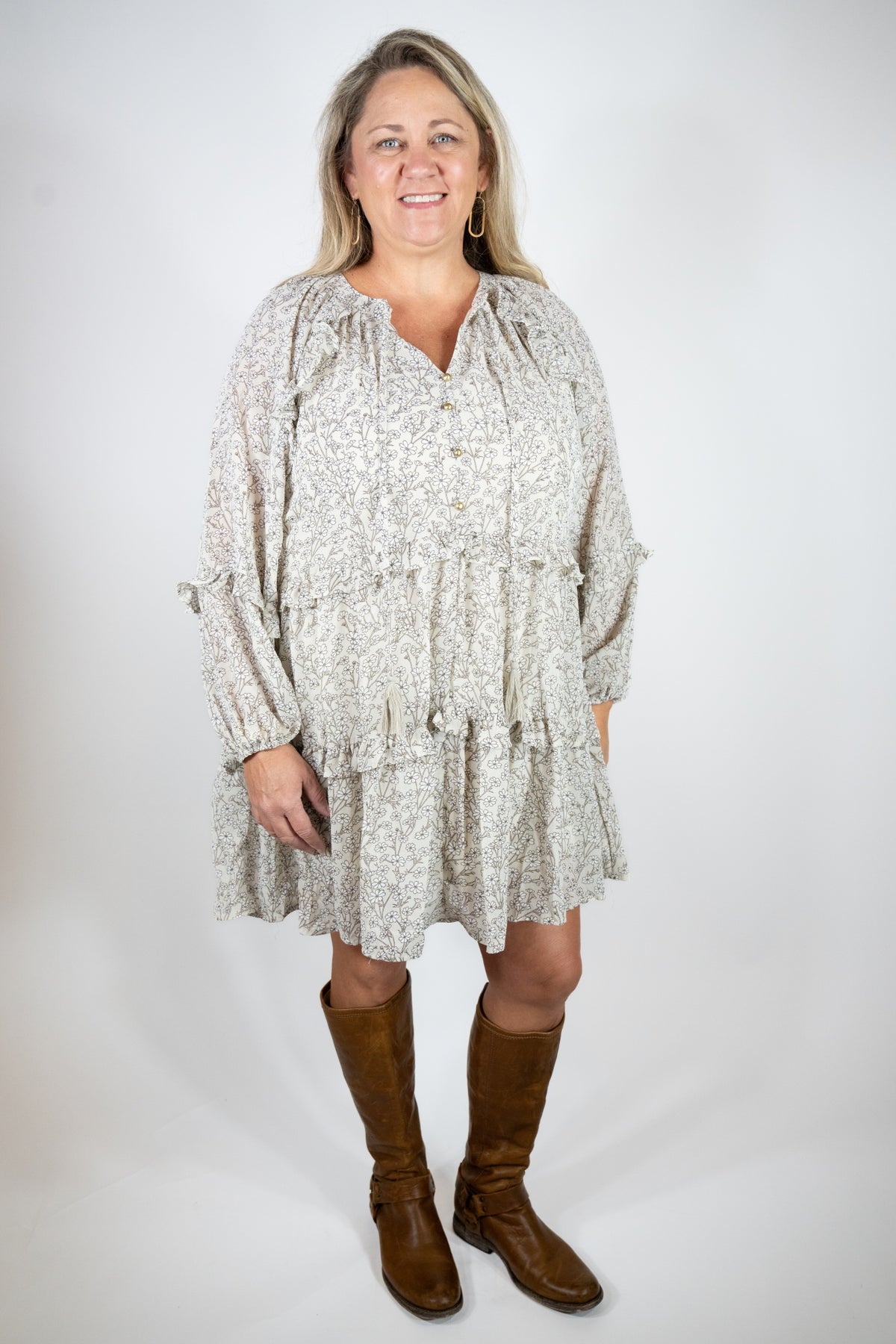 LONG SLEEVE FLUTTER DRESS