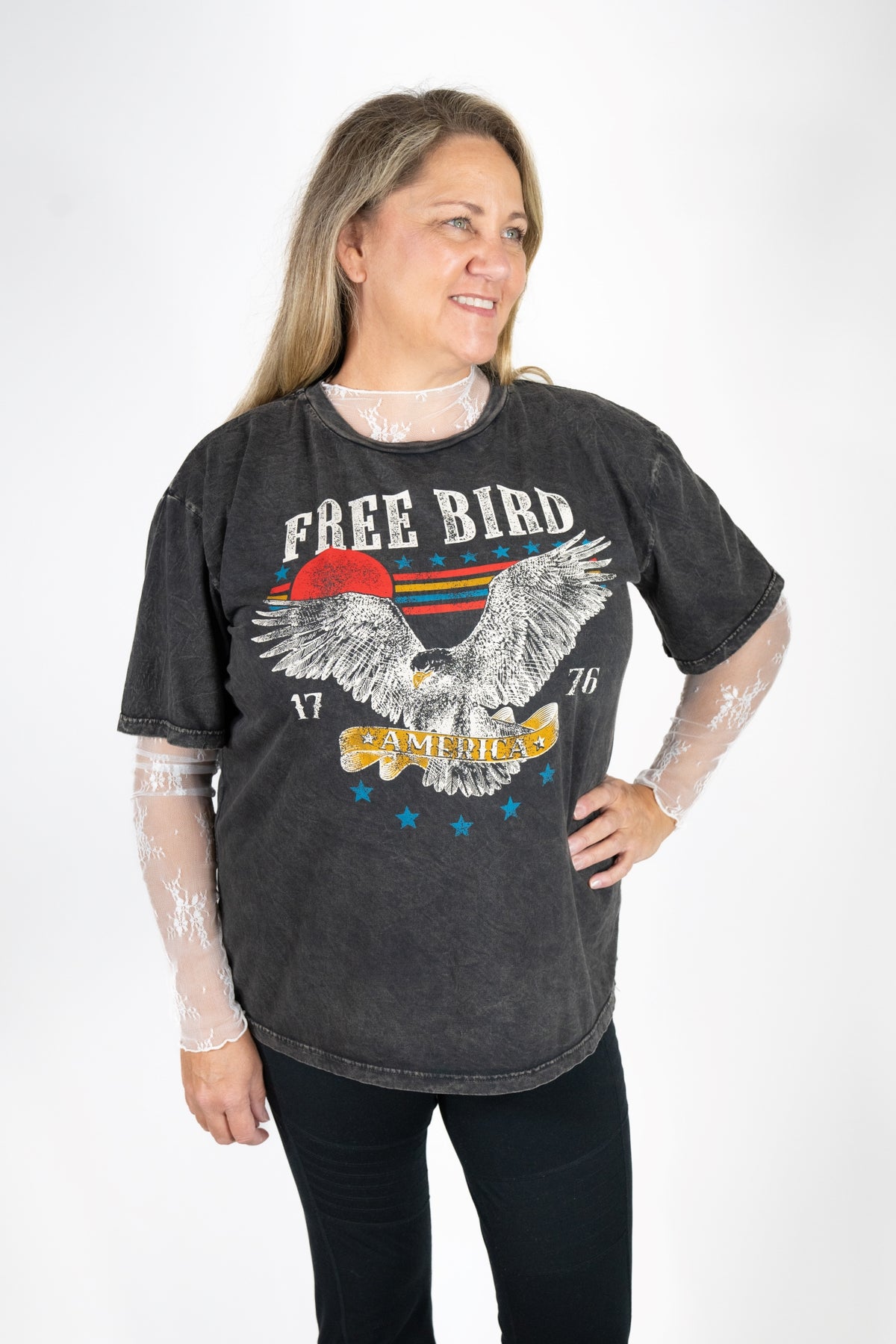 FREE BIRD AMERICA OVERSIZED GRAPHIC TEE