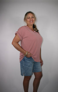 SOLID URBAN RIBBED MAUVE TOP