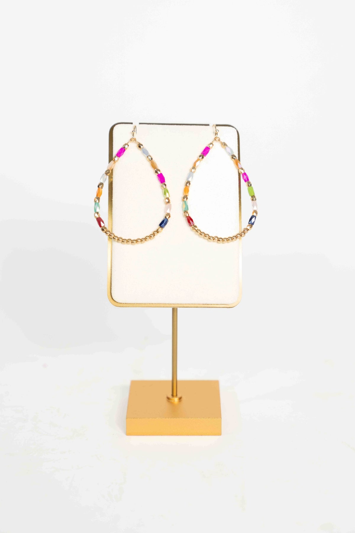 BEADED TEARDROP WIRE EARRINGS