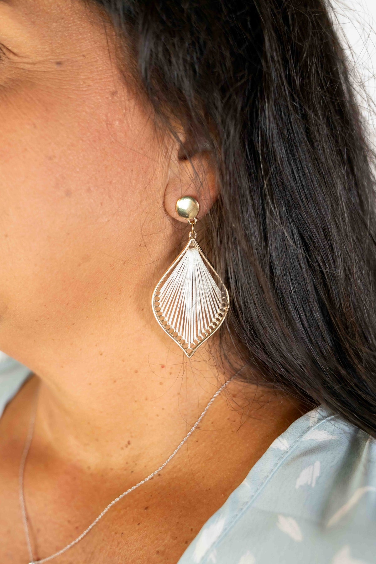 WHITE THREAD WRAPPED DROP EARRINGS
