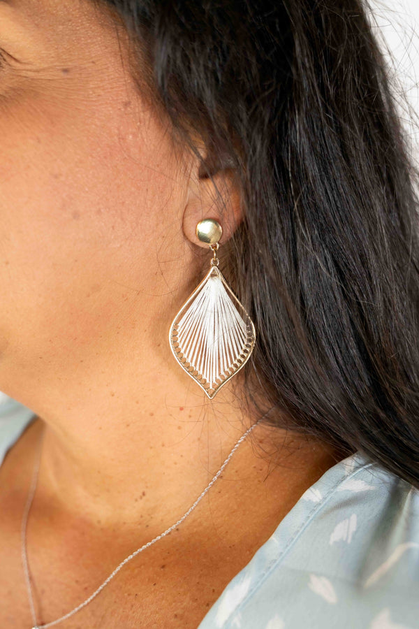 WHITE THREAD WRAPPED DROP EARRINGS