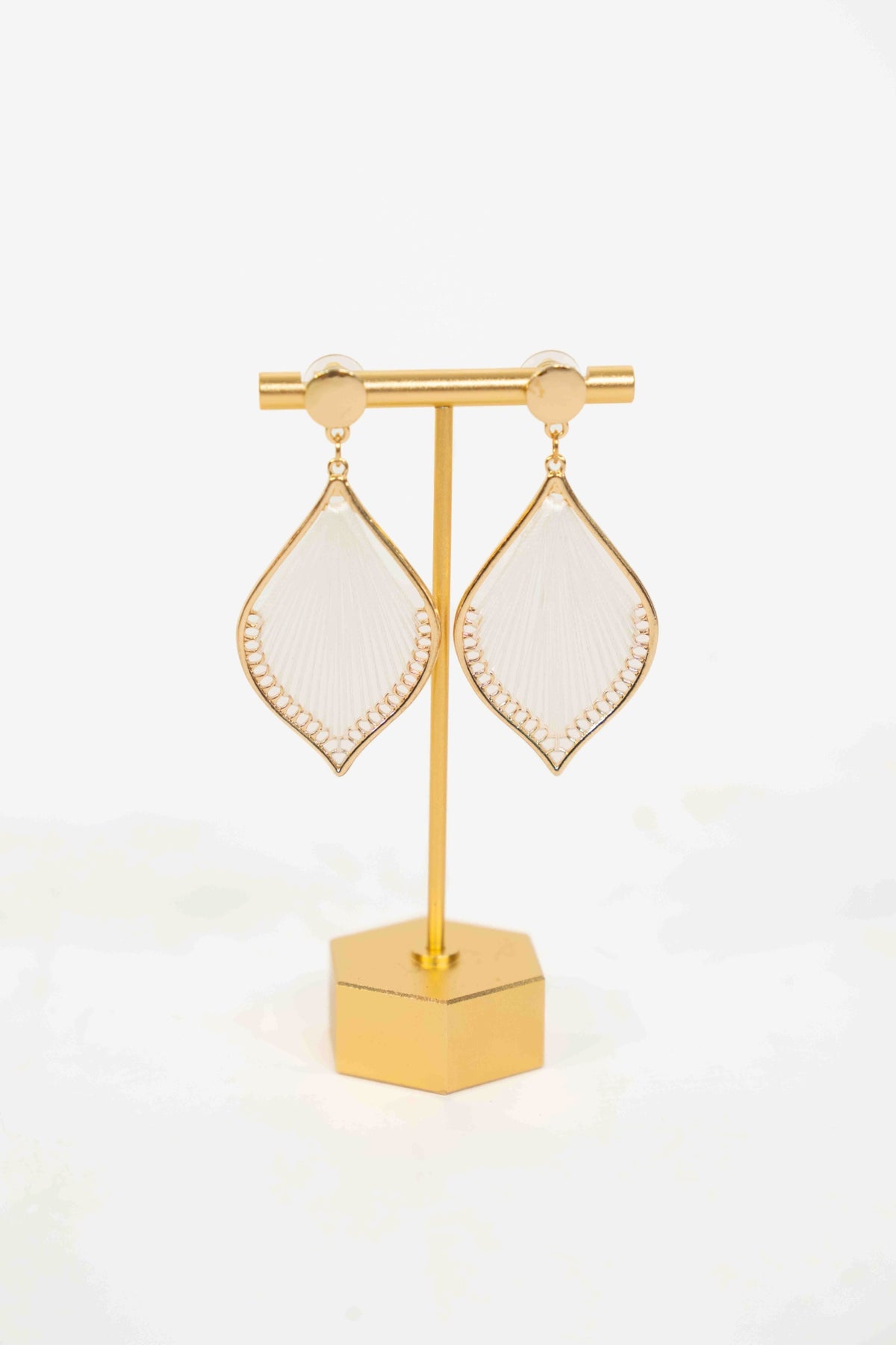 WHITE THREAD WRAPPED DROP EARRINGS